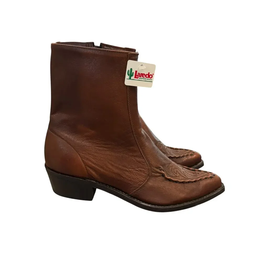 Laredo 07384 Brown Leather Western Zip Ankle Boots NWT Men’s 11 D